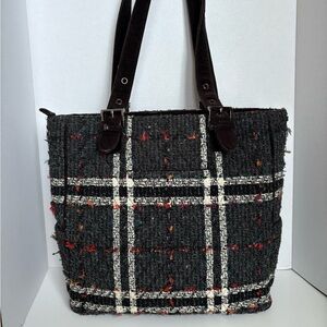Vera Bradley Luxe Collection Boxy Tote Tweed Plaid Black Handbag